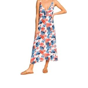 Roxy Tropical Print Dress with Red and Blue